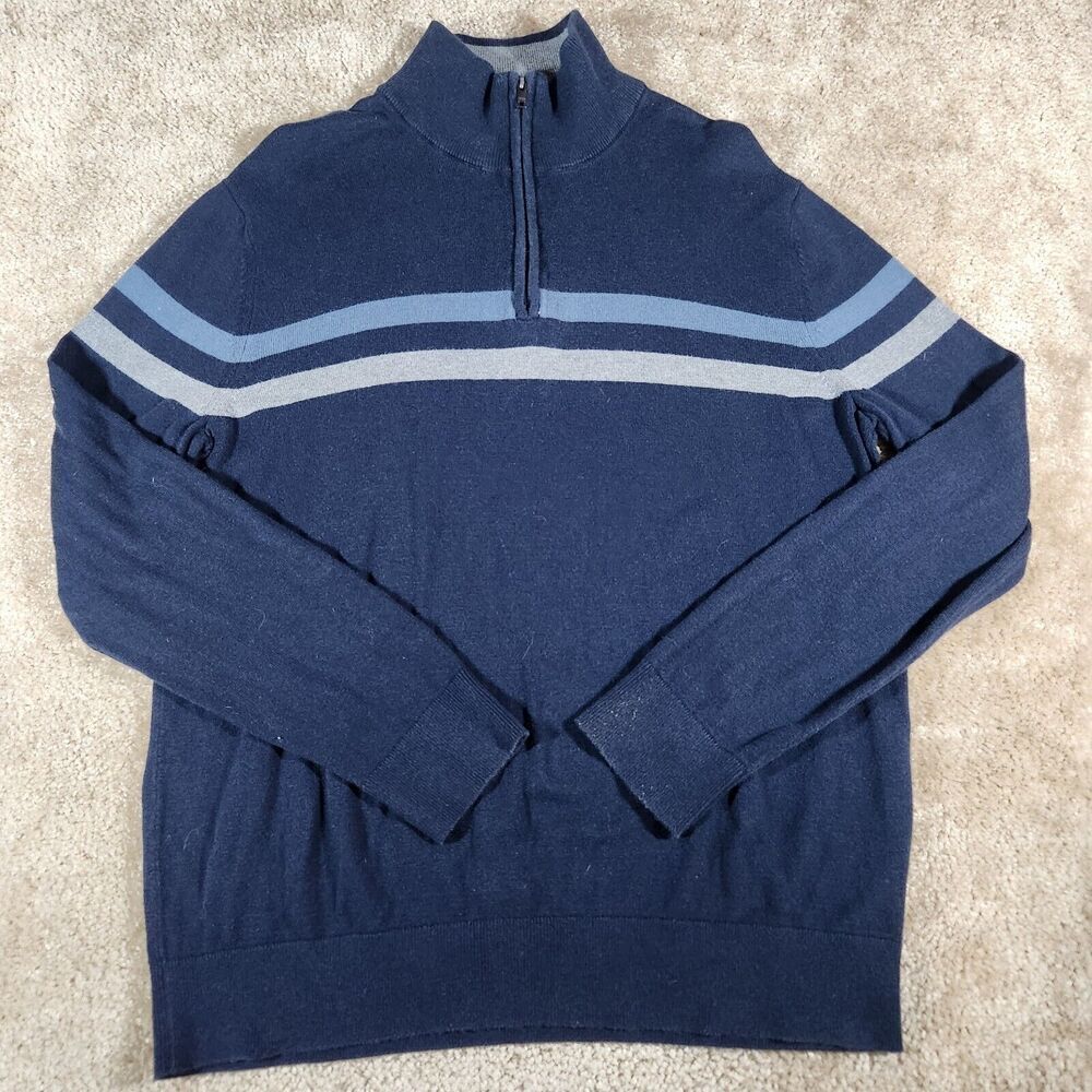 Banana Republic Sweater Mens Large Blue Gray 1/4 Zip Silk Cashmere Wool #472